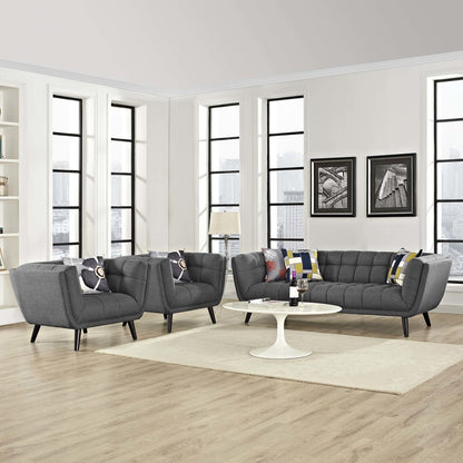 Bestow 3 Piece Upholstered Fabric Sofa and Armchair Set, Fabric, Grey Gray 13957