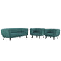 Bestow 3 Piece Upholstered Fabric Sofa and Armchair Set, Fabric, Aqua Blue 13958