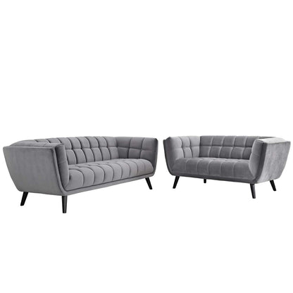 Bestow 2 Piece Velvet Sofa and Loveseat Set, Velvet Fabric, Grey Gray 13963