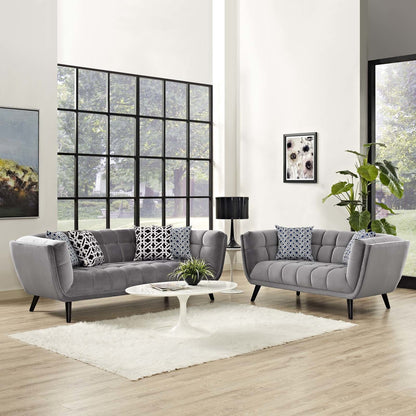 Bestow 2 Piece Velvet Sofa and Loveseat Set, Velvet Fabric, Grey Gray 13963