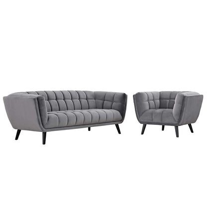 Bestow 2 Piece Velvet Sofa and Armchair Set, Velvet Fabric, Grey Gray 13966