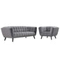 Bestow 2 Piece Velvet Sofa and Armchair Set, Velvet Fabric, Grey Gray 13966