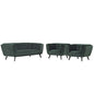 Bestow 3 Piece Velvet Sofa and Armchair Set, Velvet Fabric, Green 13968