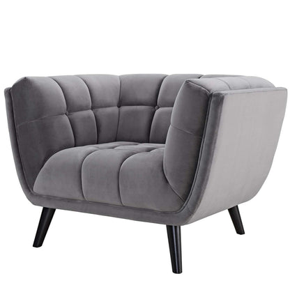Bestow 3 Piece Velvet Sofa and Armchair Set, Velvet Fabric, Grey Gray 13969