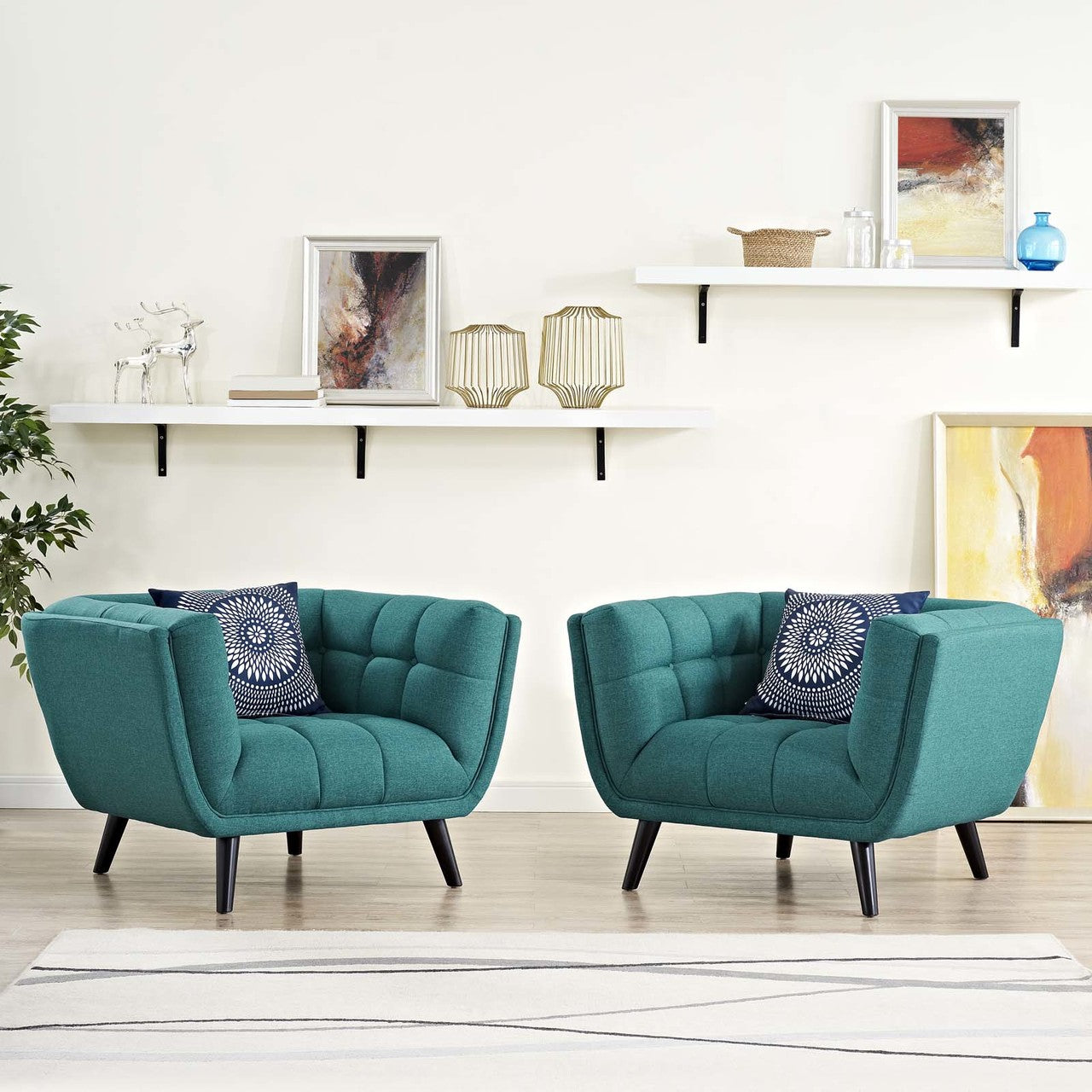 Bestow 2 Piece Upholstered Fabric Armchair Set, Fabric, Aqua Blue 13973