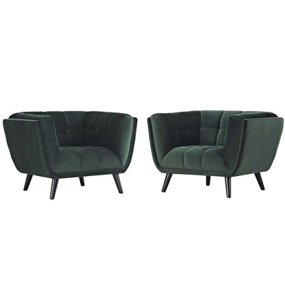 Bestow 2 Piece Velvet Armchair Set, Velvet Fabric, Green 13974