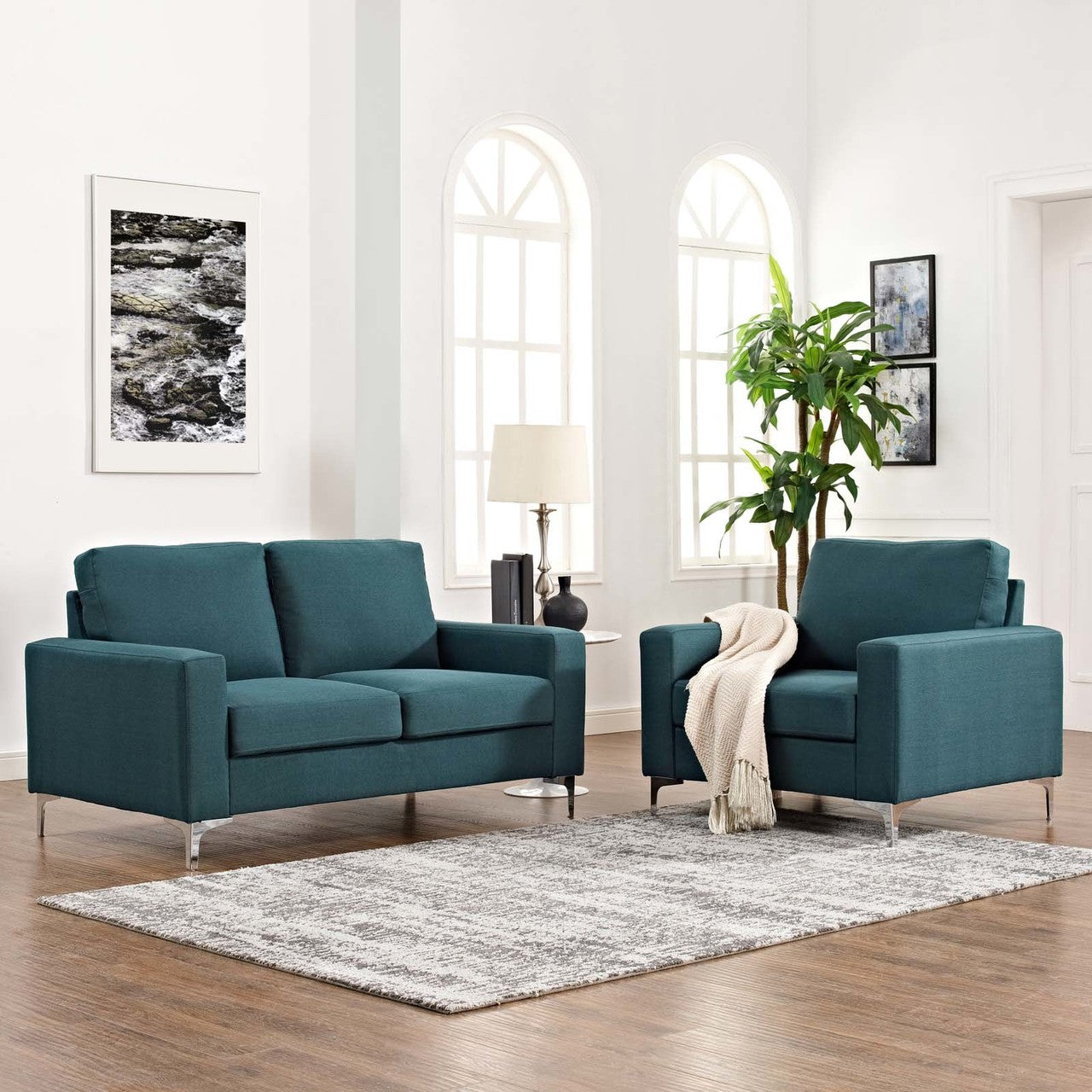 Allure 2 Piece Sofa and Armchair Set, Fabric, Blue 13977