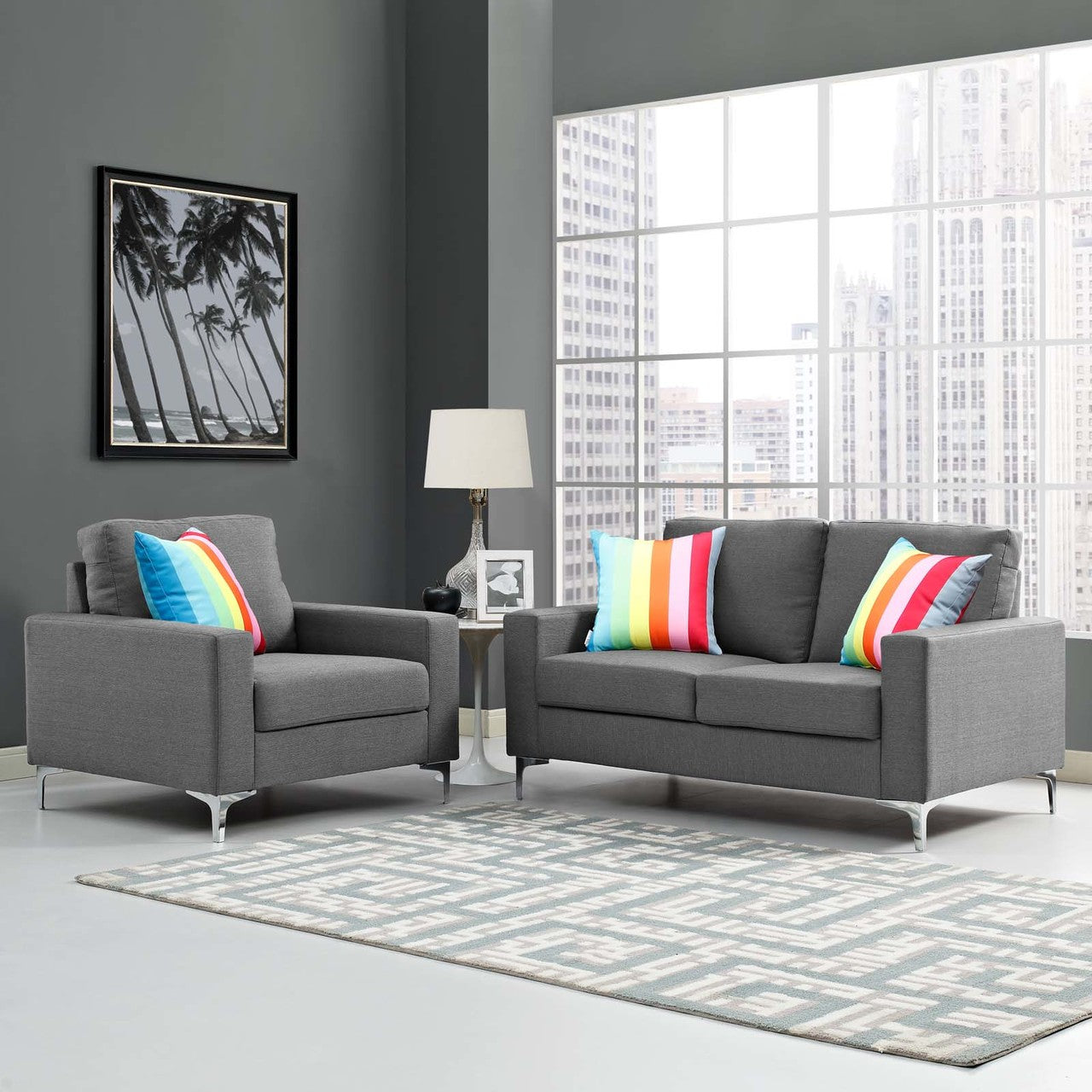 Allure 2 Piece Sofa and Armchair Set, Fabric, Grey Gray 13978