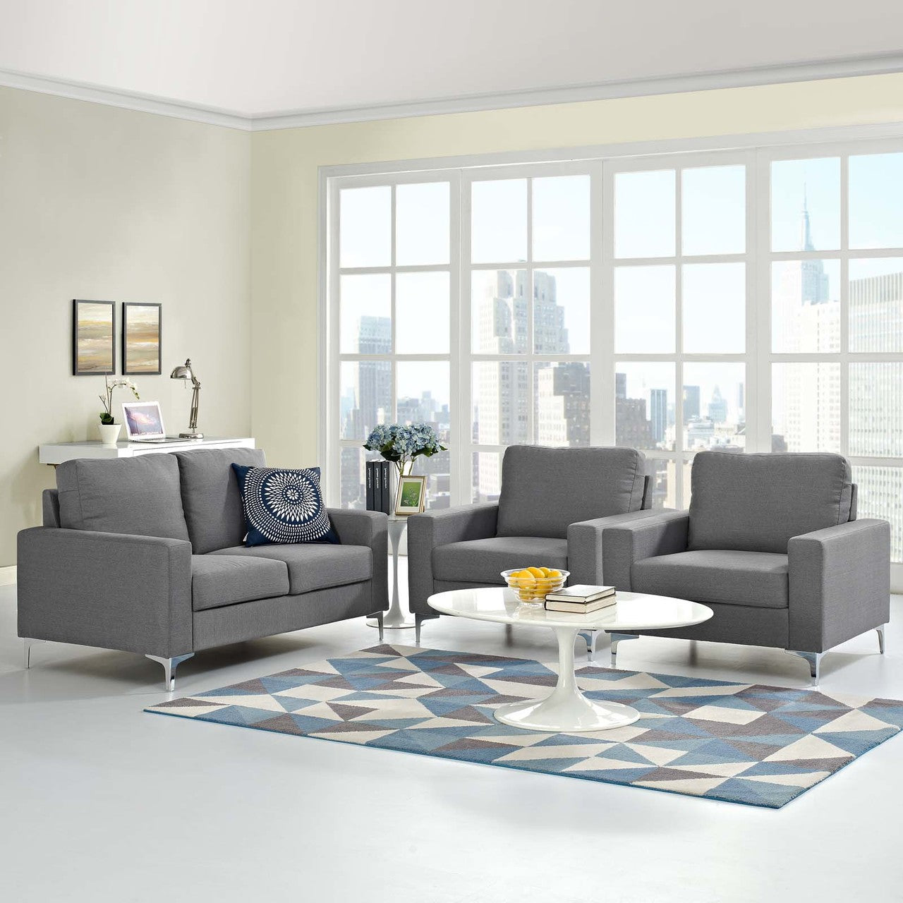 Allure 3 Piece Sofa and Armchair Set, Fabric, Grey Gray 13980