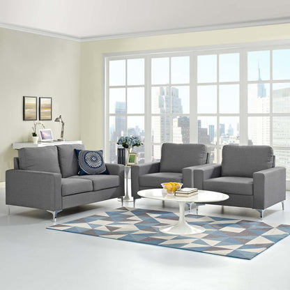 Allure 3 Piece Sofa and Armchair Set, Fabric, Grey Gray 13980