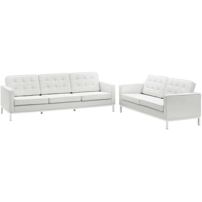 Loft 2 Piece Leather Sofa and Loveseat Set, Genuine Leather, White 13984