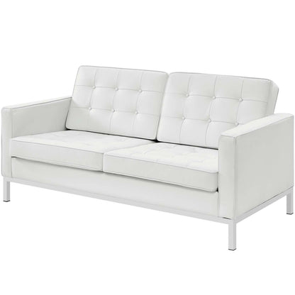 Loft 2 Piece Leather Sofa and Loveseat Set, Genuine Leather, White 13984