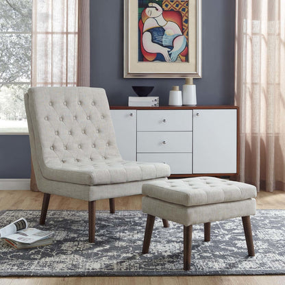 Modify Upholstered Lounge Chair and Ottoman, Fabric, Beige 13986