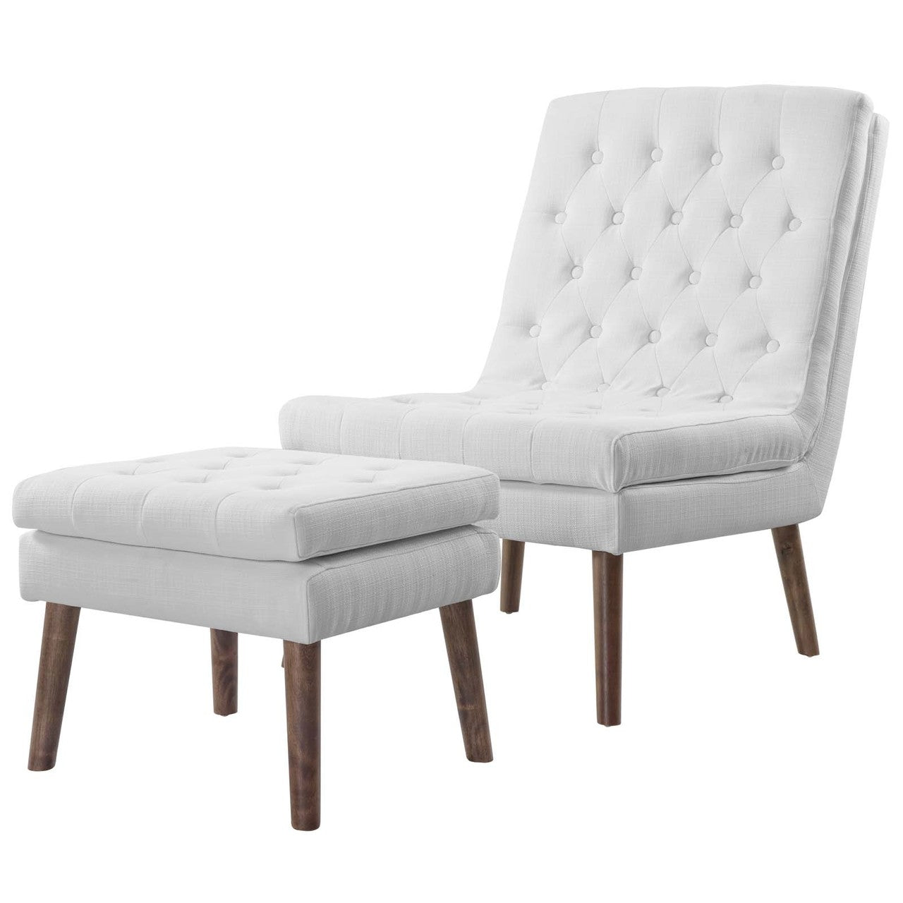 Modify Upholstered Lounge Chair and Ottoman, Fabric, White 13989