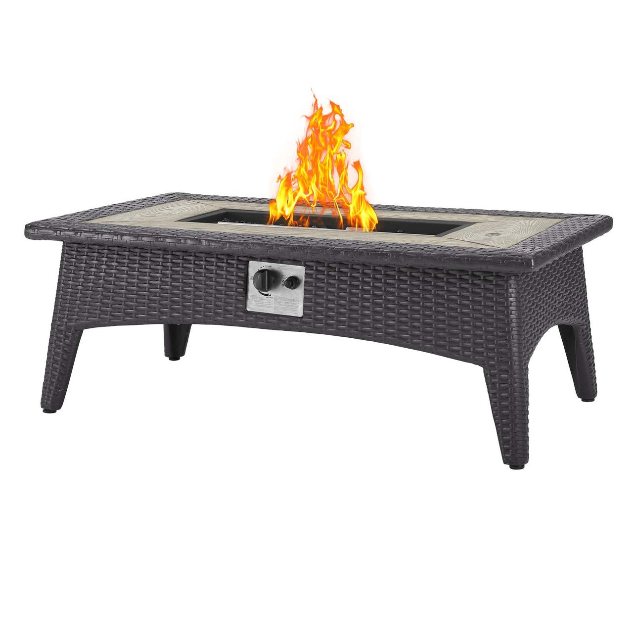 Splender 43.5" Rectangle Outdoor Patio Fire Pit Table, Rattan Wicker, Dark Grey Gray 15289