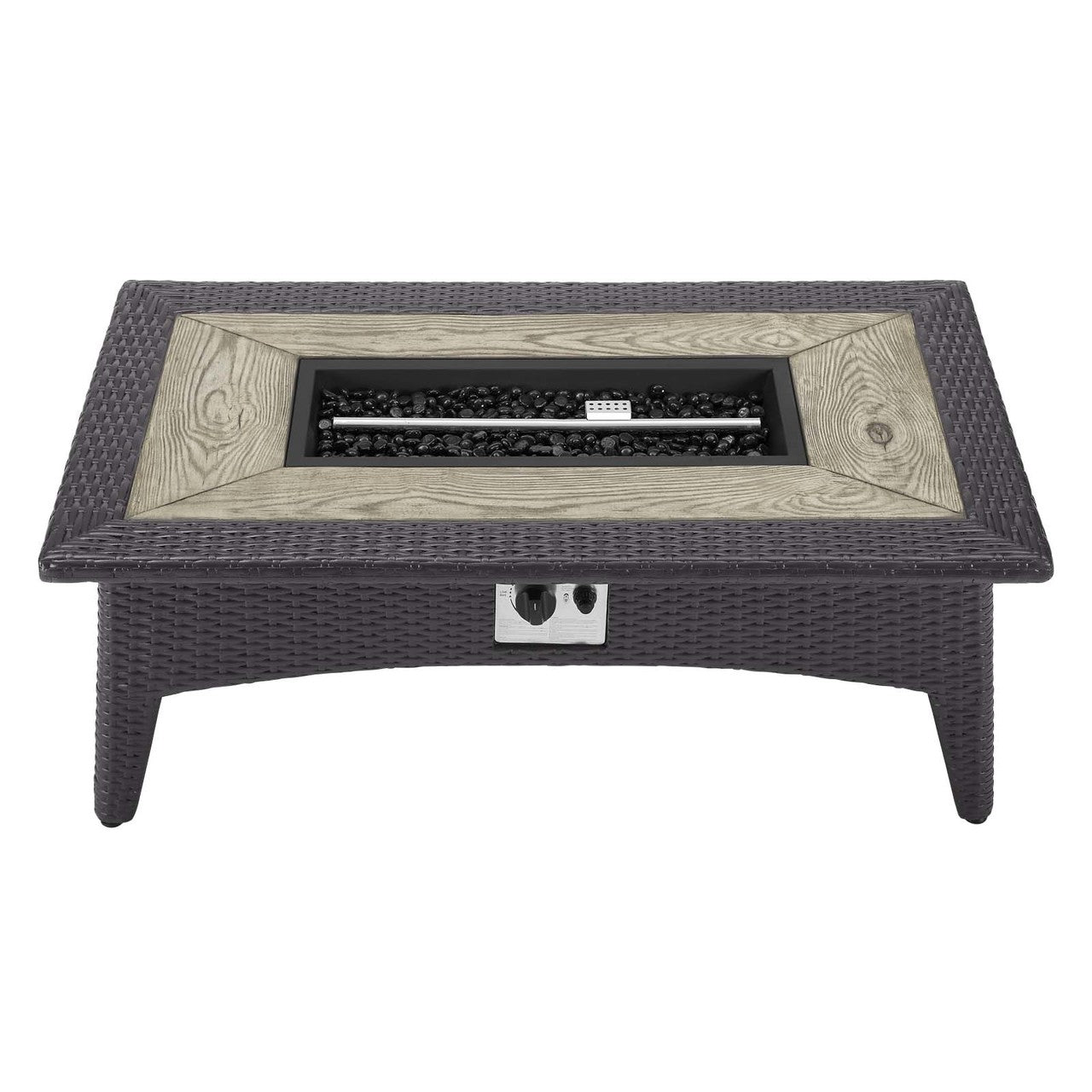 Splender 43.5" Rectangle Outdoor Patio Fire Pit Table, Rattan Wicker, Dark Grey Gray 15289