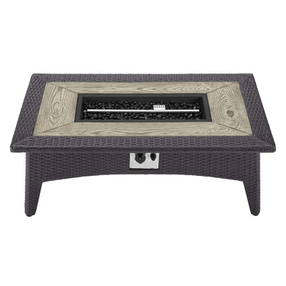 Splender 43.5" Rectangle Outdoor Patio Fire Pit Table, Rattan Wicker, Dark Grey Gray 15289