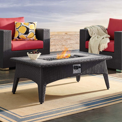 Splender 43.5" Rectangle Outdoor Patio Fire Pit Table, Rattan Wicker, Dark Grey Gray 15289