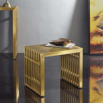 Gridiron Small Stainless Steel Bench, Metal Steel Stainless Steel, Gold 13990