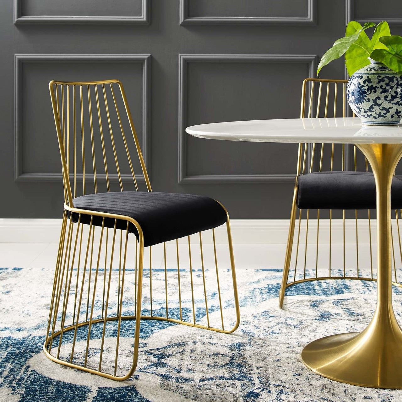 Rivulet Gold Stainless Steel Upholstered Velvet Dining Chair, Velvet Fabric Metal Steel, Gold Black 15189