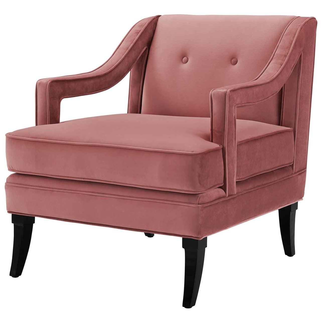 Concur Button Tufted Upholstered Velvet Armchair, Velvet Fabric, Rose Red 15292
