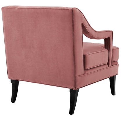 Concur Button Tufted Upholstered Velvet Armchair, Velvet Fabric, Rose Red 15292