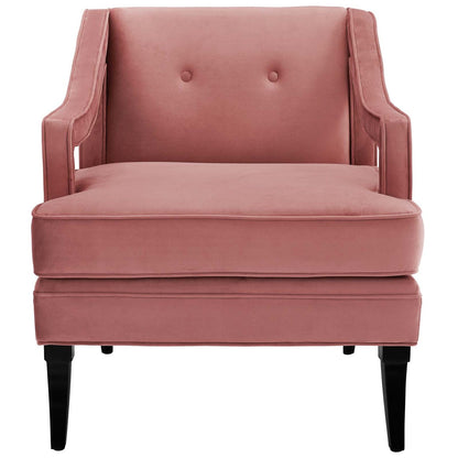Concur Button Tufted Upholstered Velvet Armchair, Velvet Fabric, Rose Red 15292