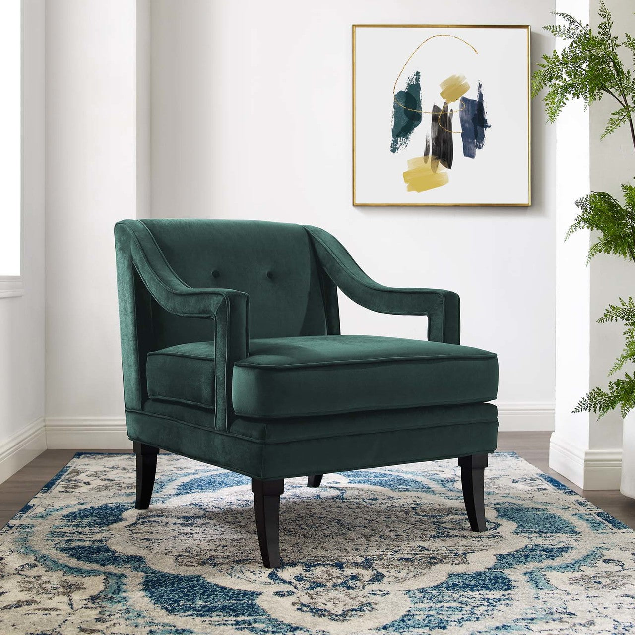 Concur Button Tufted Upholstered Velvet Armchair, Velvet Fabric, Green 15293