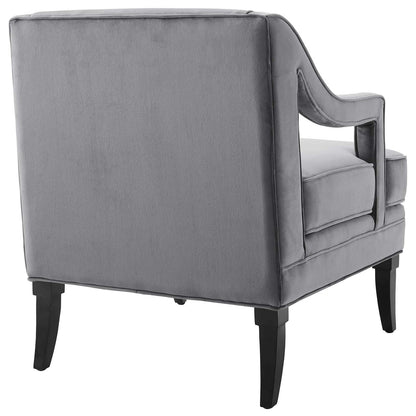 Concur Button Tufted Upholstered Velvet Armchair, Velvet Fabric, Grey Gray 15294