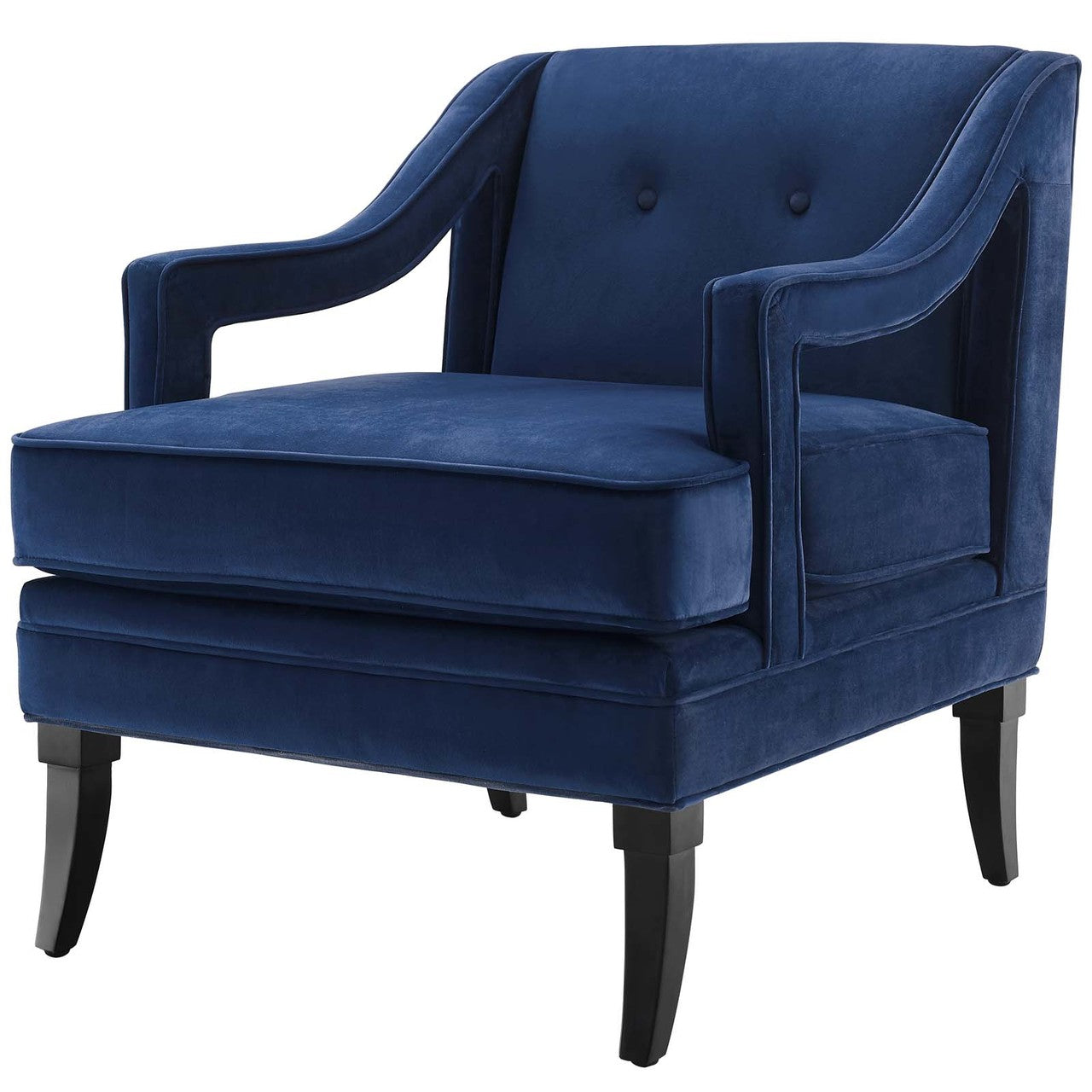 Concur Button Tufted Upholstered Velvet Armchair, Velvet Fabric, Navy Blue 15296