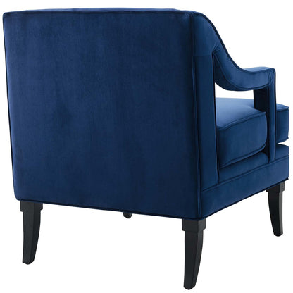 Concur Button Tufted Upholstered Velvet Armchair, Velvet Fabric, Navy Blue 15296