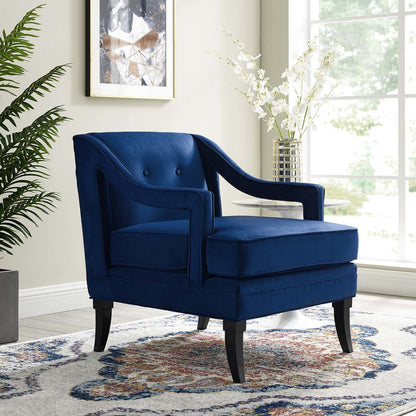 Concur Button Tufted Upholstered Velvet Armchair, Velvet Fabric, Navy Blue 15296