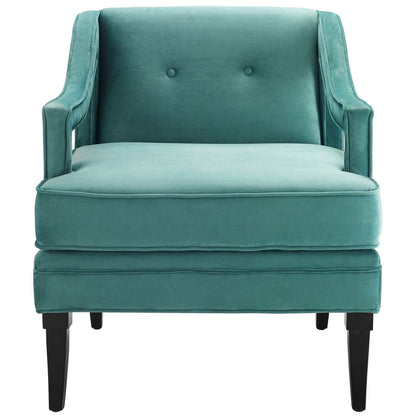 Concur Button Tufted Upholstered Velvet Armchair, Velvet Fabric, Aqua Blue 15297