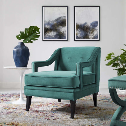 Concur Button Tufted Upholstered Velvet Armchair, Velvet Fabric, Aqua Blue 15297