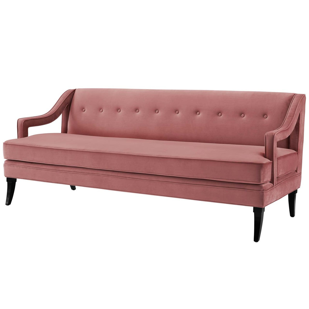 Concur Button Tufted Upholstered Velvet Sofa, Velvet Fabric, Rose Red 15298