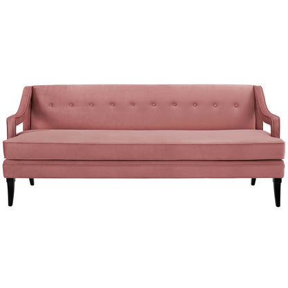 Concur Button Tufted Upholstered Velvet Sofa, Velvet Fabric, Rose Red 15298