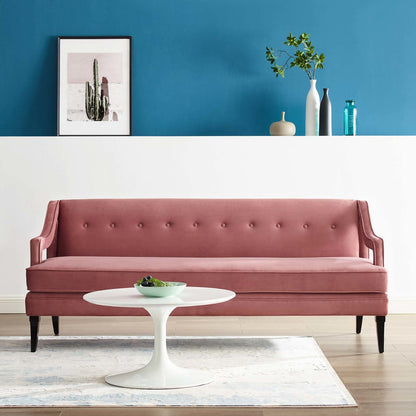 Concur Button Tufted Upholstered Velvet Sofa, Velvet Fabric, Rose Red 15298