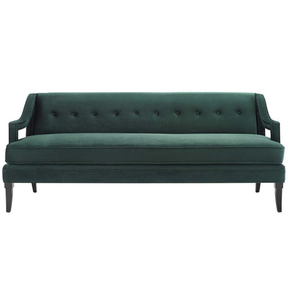 Concur Button Tufted Upholstered Velvet Sofa, Velvet Fabric, Green 15299