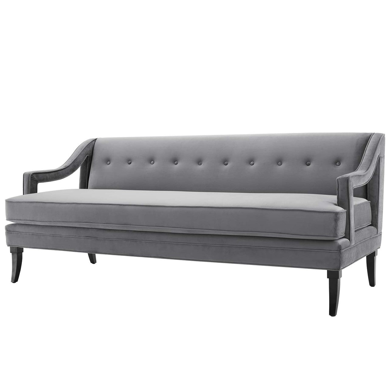 Concur Button Tufted Upholstered Velvet Sofa, Velvet Fabric, Grey Gray 15300