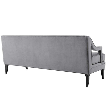 Concur Button Tufted Upholstered Velvet Sofa, Velvet Fabric, Grey Gray 15300