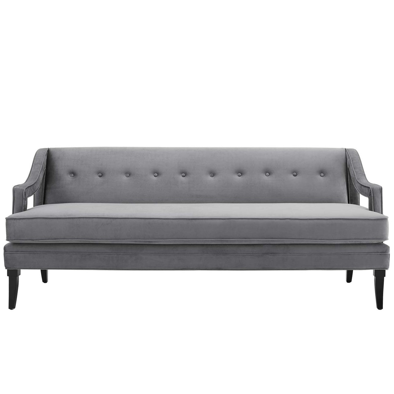 Concur Button Tufted Upholstered Velvet Sofa, Velvet Fabric, Grey Gray 15300