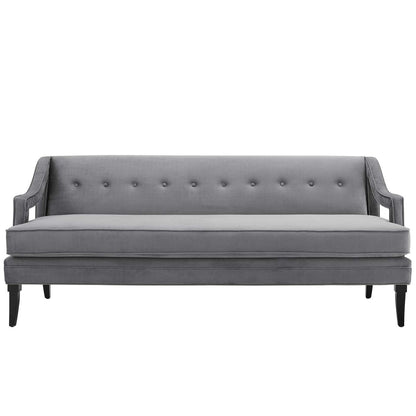 Concur Button Tufted Upholstered Velvet Sofa, Velvet Fabric, Grey Gray 15300