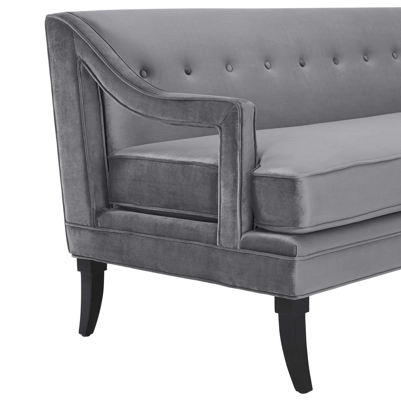 Concur Button Tufted Upholstered Velvet Sofa, Velvet Fabric, Grey Gray 15300
