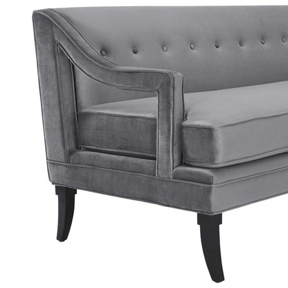 Concur Button Tufted Upholstered Velvet Sofa, Velvet Fabric, Grey Gray 15300