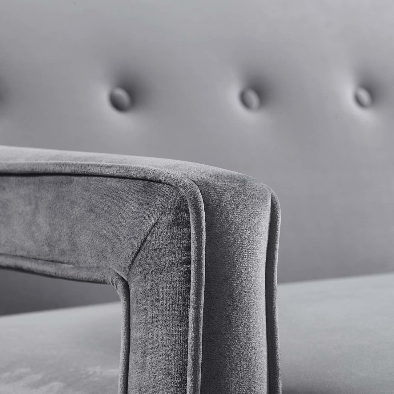 Concur Button Tufted Upholstered Velvet Sofa, Velvet Fabric, Grey Gray 15300