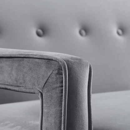 Concur Button Tufted Upholstered Velvet Sofa, Velvet Fabric, Grey Gray 15300