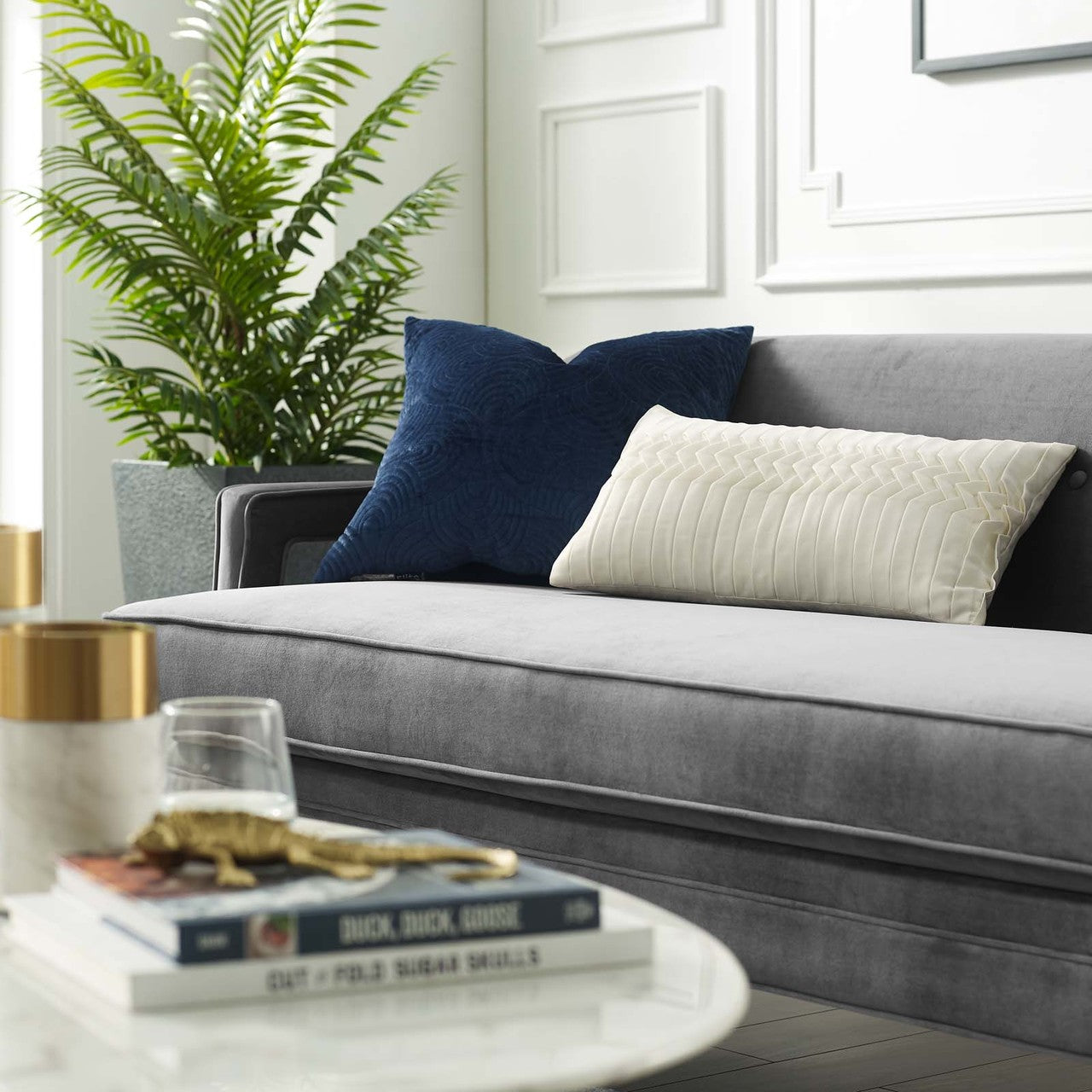 Concur Button Tufted Upholstered Velvet Sofa, Velvet Fabric, Grey Gray 15300