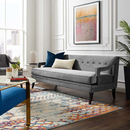 Concur Button Tufted Upholstered Velvet Sofa, Velvet Fabric, Grey Gray 15300
