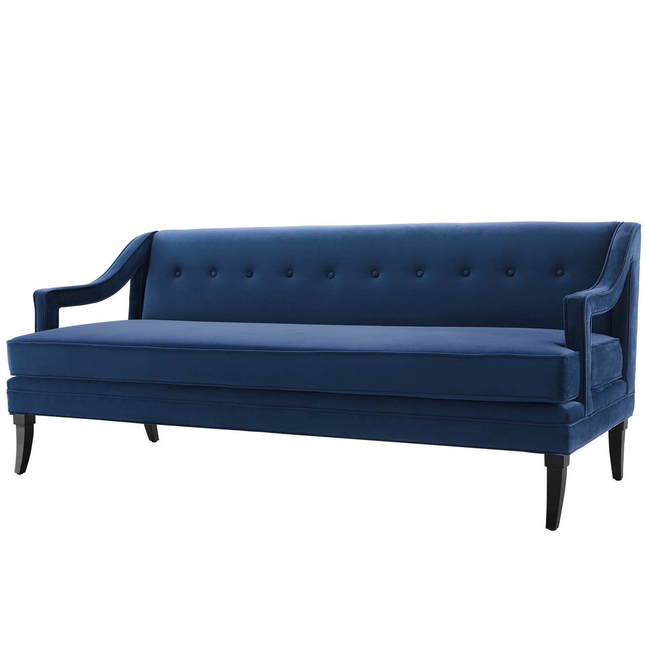 Concur Button Tufted Upholstered Velvet Sofa, Velvet Fabric, Navy Blue 15302