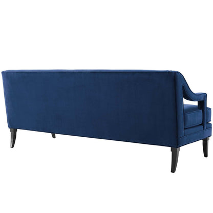 Concur Button Tufted Upholstered Velvet Sofa, Velvet Fabric, Navy Blue 15302
